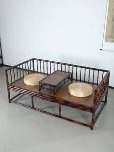 罗汉床沙发床两用客厅新中式 红竹小炕桌椅组合 竹柒阁筇竹家具明式