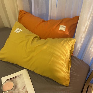 74cm两只装 枕头套ins风黄色单双人一对 混搭撞色枕套水洗棉纯色48