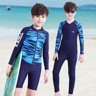 青少年学生连体泳装 套装 儿童游泳衣男孩童分体泳裤 中大童防晒长袖