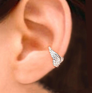 Wing◇手作小天使之翼翅膀无耳洞耳袖 口耳环925纯银耳夹 美国代购