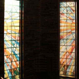 Tiffany蒂凡尼钢化雕刻工艺术玻璃隔断玄关窗门 七彩太阳神秘色块