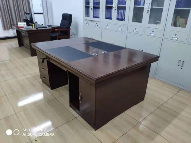 新中式 办公桌油漆办公桌木皮大班桌老板双面桌办公室电脑桌2人位