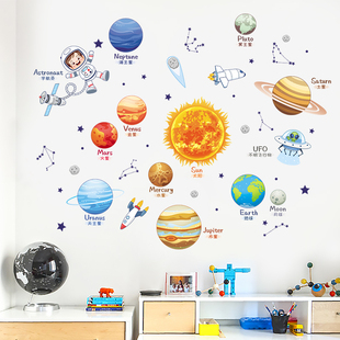 卡通墙贴儿童房间布置墙壁贴画星球小图案宝宝卧室衣柜子贴纸自粘