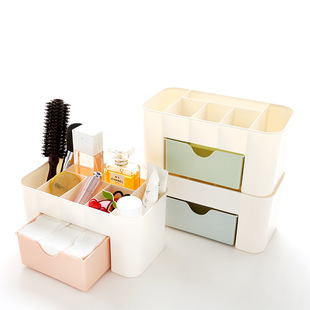 素色桌面化妆盒带小抽屉家用多功能首饰盒储物盒办公桌收纳盒