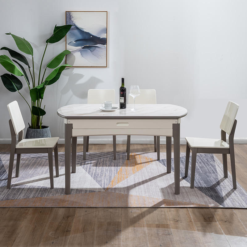 掌上明珠岩板餐桌椅现代简约餐厅可折叠圆桌子1.36米六人椅组合MZ