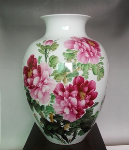景德镇陶瓷名家洪仲伦手指绘画五彩花开富贵花瓶收藏装 饰观赏瓷器
