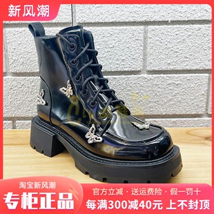 Kiss Kitty女鞋 正品 系带中粗跟加绒马丁靴SA43550 2023冬新款