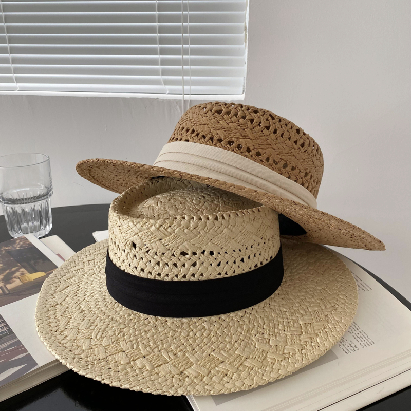 复古平顶小礼帽草帽出游海边度假旅行防晒遮阳帽沙滩帽太阳帽女夏