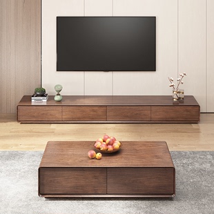 现代简约电视柜茶几组合大小户型客厅实木家具落地电视机柜斗柜