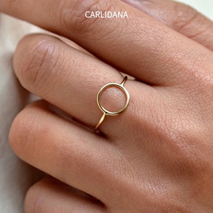 首饰个性 食指戒 镂空圆圈几何戒指ins极简风欧美钛钢ipg14k女时尚