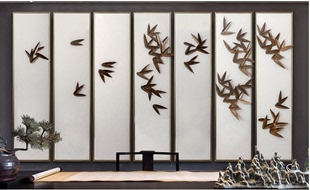 沙发背景墙上竹叶装 饰挂件金属壁饰样板房墙面壁挂铁艺墙饰 新中式