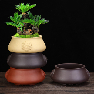 宜兴紫砂兰花盆创意古典陶瓷精品圆形多肉植物菖蒲桌面盆景盆特价