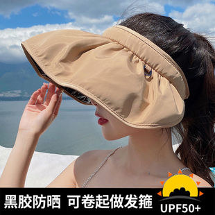 日本UV黑胶防晒帽女防紫外线遮阳帽骑车空顶太阳帽子女夏季 贝壳帽