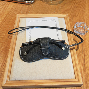 真皮牛皮眼镜盒便携收纳袋男女近视眼镜保护套墨镜眼镜包挂绳
