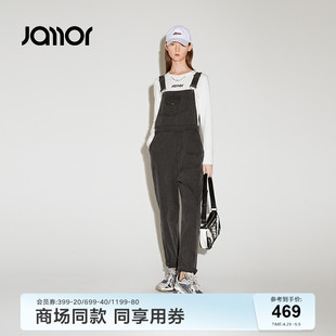商场同款 Jamor黑色时尚 2024春百搭通勤背带裤 JAK455144 牛仔裤