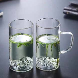 日式 观山杯 耐热加厚双层隔热玻璃茶杯 大容量家用创意玻璃绿茶杯