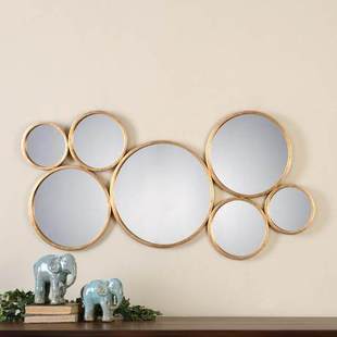美式 装 饰镜玄关餐厅镜组合样板房客厅沙发背景墙壁挂镜欧式 圆形镜