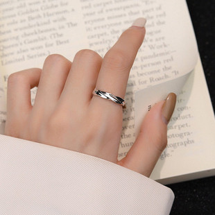 S999足银素圈波纹戒指女纯银小众设计指环时尚 轻奢高级感食指戒
