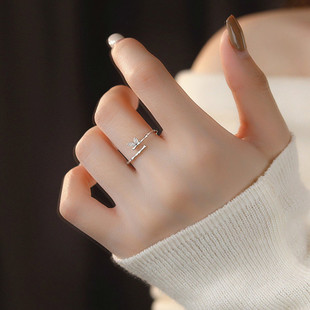 925纯银竹节戒指轻奢时尚 食指戒女小众设计高级感开口戒素圈指环