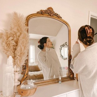 复古化妆镜壁挂式 家用美式 欧式 雕花梳妆镜台式 桌面 梳妆台镜子法式