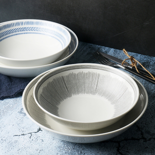 创意陶瓷浮雕沙拉碗 灰色线条绽放餐碗汤盘 外贸出口RD系列汤盘
