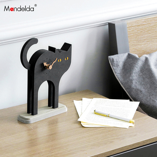 钟表座钟客厅家用时尚 简约现代日系风 Mandelda猫咪摆钟桌面摆台式