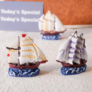 树脂小帆船装 饰品小摆件手工彩绘树脂船小船摆件船模型小帆船创意