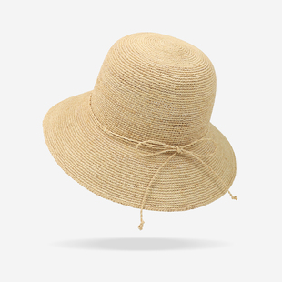 特细出游拉菲草帽女夏季 海边大檐沙滩帽防紫外线遮阳渔夫帽可折叠