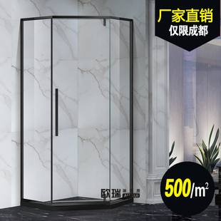 定制黑色简易玻璃淋浴房隔断钢化玻璃屏风卫生间浴室黑框极简玻璃