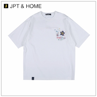 圆领T恤 型字母印花花卉刺绣短袖 复古男士 JPTHOME24夏美式 宽松版