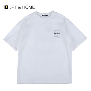 圆领T恤 型字母图案刺绣印花短袖 复古男士 JPTHOME24夏美式 宽松版