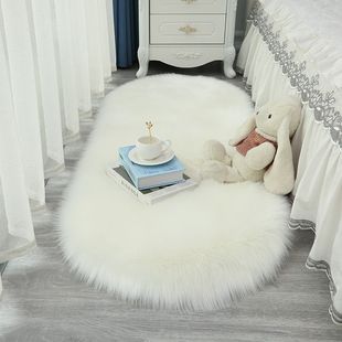 白色仿羊毛长毛绒椭圆形沙发垫卧室床前毯阳台飘窗毯时尚 茶品 新品