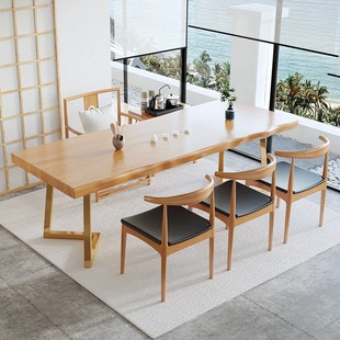 新中式 禅意实木茶桌 家用铁艺泡茶桌椅组合 办公室大板接待洽谈桌