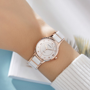 新款 女品牌石英士套装 罗马手表时尚 圆形陶瓷金色精钢普通国产腕表