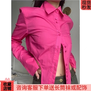 粉色衬衫 高级感秋冬新款 弧形下摆长袖 衬衣女设计感小众辣妹上衣潮