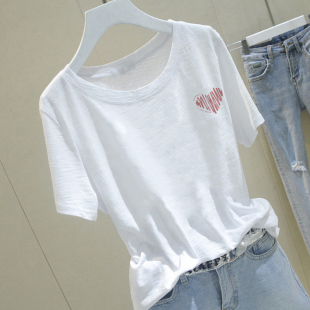 白色纯棉短袖 t恤女夏季 宽松设计感小众复古港味chic女装 上衣ins潮