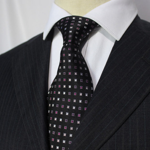 黑色底正紫葡萄紫肉粉灰色小菱格真丝桑蚕丝领带男高端礼品J181