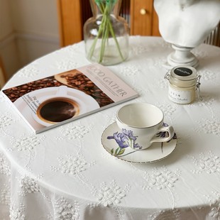 桌布茶几布法式 轻奢田园白色蕾丝s风圆桌盖布感北欧台布0420x
