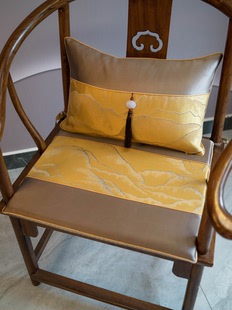 红木家具茶椅垫太师椅坐垫四季 通用防滑透气椅子垫金色观山纹 中式