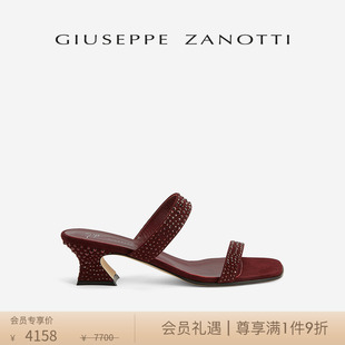 Giuseppe ZanottiGZ女士FW23秋冬新品 水钻方头马碲跟低跟凉鞋