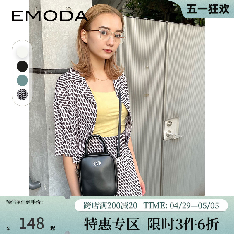 夏季 新款 EMODA衬衫 v领休闲宽松法式 简约上衣 翻领短袖