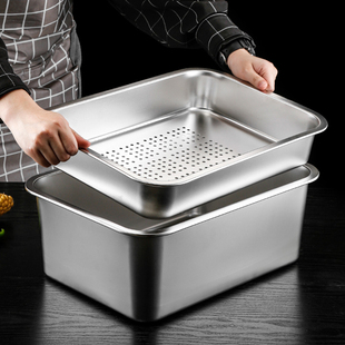 不锈钢长方形漏盆加厚大号洗菜盆带孔沥水框厨房滤油盘带盖容器