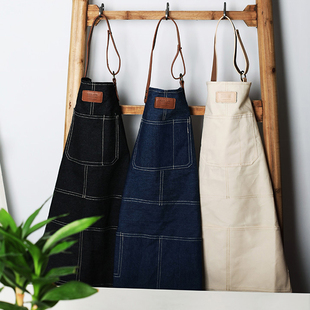 清洁家居男女工作服 家用 牛仔帆布围裙 韩版 成人厨房做饭围裙