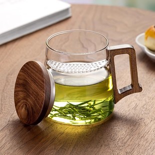 月牙杯过滤茶杯男款 杯子专用茶水分离水杯绿茶杯带茶漏玻璃泡茶杯