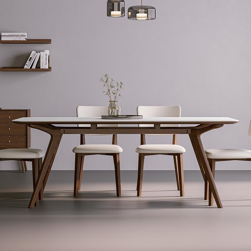 2023德利丰岩板餐桌北欧现代简约家用饭桌小户型长方形实木餐桌椅