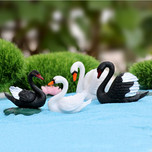 仿真动物黑白天鹅模型大白鹅情侣公仔塑料手办玩偶苔藓微景观摆件