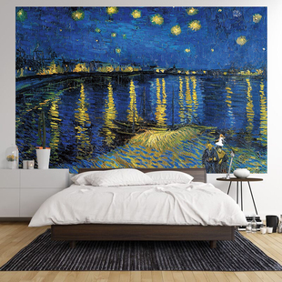 梵高星空油画艺术背景布墙上装 饰挂毯床头画布卧室宿舍布置挂布