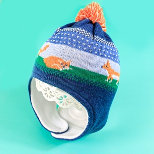宝宝帽子婴幼儿冬款 帽加绒棉质防寒保暖外出周岁针织帽护耳毛线帽