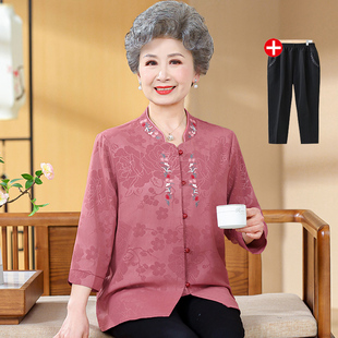 衬衫 奶奶春夏装 七分袖 洋气妈妈中国风老年人衬衣女老太太夏季 服装