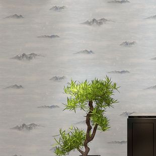 新中式 古典山水壁纸 客厅书房办公室背景 禅意古风轻奢小山丘墙纸